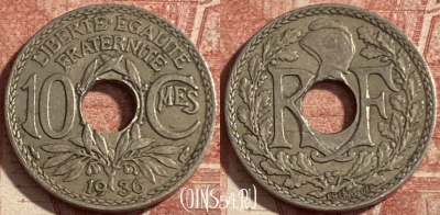 Франция 10 сантимов 1936 года, KM# 866a, 290p-034 ♛