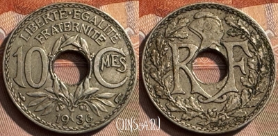 Франция 10 сантимов 1936 года, KM# 866a, 311s-107