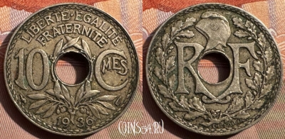 Франция 10 сантимов 1936 года, KM# 866a, 344s-110