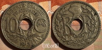 Франция 10 сантимов 1936 года, KM# 866a, 351s-139