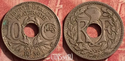 Франция 10 сантимов 1936 года, KM# 866a, 367o-121