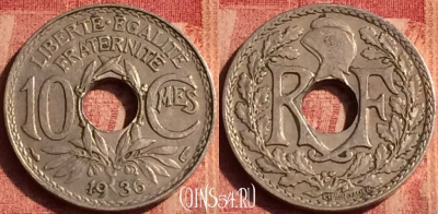 Франция 10 сантимов 1936 года, KM# 866a, 391o-109