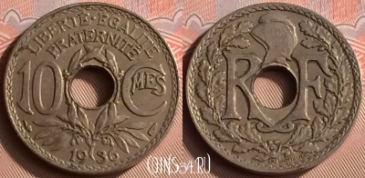 Франция 10 сантимов 1936 года, KM# 866a, 398-040