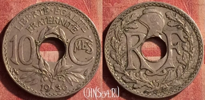 Франция 10 сантимов 1936 года, KM# 866a, 401-083