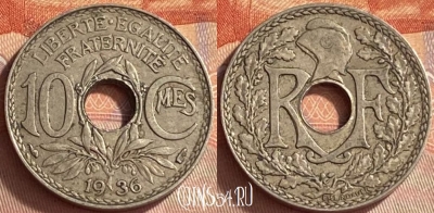 Франция 10 сантимов 1936 года, KM# 866a, 416o-126