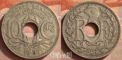 Франция 10 сантимов 1936 года, KM# 866a, 417o-119