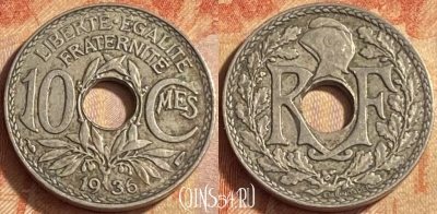 Франция 10 сантимов 1936 года, KM# 866a, 451o-026