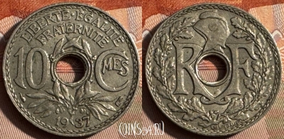 Франция 10 сантимов 1937 года, KM# 866a, 231s-097 ♛