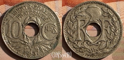 Франция 10 сантимов 1937 года, KM# 866a, 249s-125 ♛
