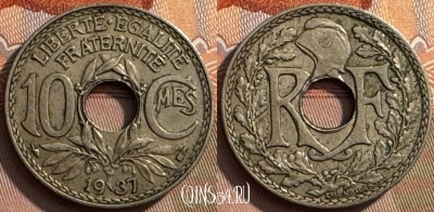 Франция 10 сантимов 1937 года, KM# 866a, 260s-109 ♛