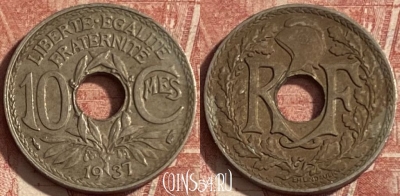 Франция 10 сантимов 1937 года, KM# 866a, 281p-086 ♛