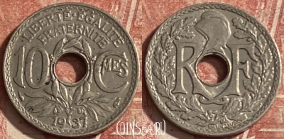 Франция 10 сантимов 1937 года, KM# 866a, 282p-060 ♛