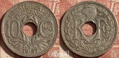 Франция 10 сантимов 1937 года, KM# 866a, 290p-020 ♛