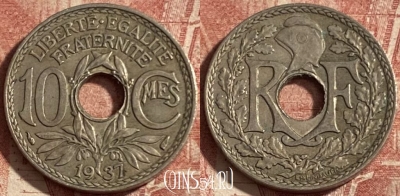 Франция 10 сантимов 1937 года, KM# 866a, 290p-089 ♛