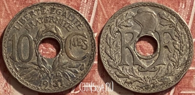Франция 10 сантимов 1937 года, KM# 866a, 312q-095