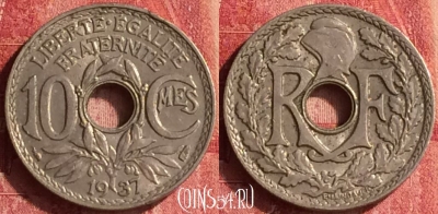 Франция 10 сантимов 1937 года, KM# 866a, 339o-076