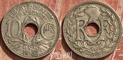 Франция 10 сантимов 1937 года, KM# 866a, 340q-031 ♛