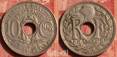 Франция 10 сантимов 1937 года, KM# 866a, 385o-054 ♛