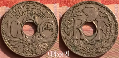 Франция 10 сантимов 1937 года, KM# 866a, 394o-129