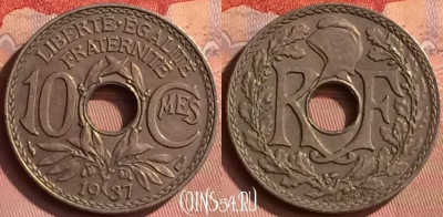 Франция 10 сантимов 1937 года, KM# 866a, 397o-129