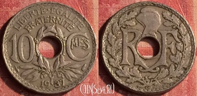 Франция 10 сантимов 1937 года, KM# 866a, 399-041