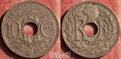 Франция 10 сантимов 1937 года, KM# 866a, 399-091