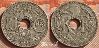 Франция 10 сантимов 1937 года, KM# 866a, 417o-117