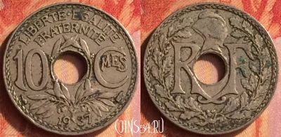 Франция 10 сантимов 1937 года, KM# 866a, 435o-068