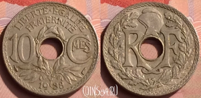 Франция 10 сантимов 1938 года, KM# 866a, 205n-043