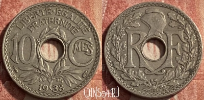 Франция 10 сантимов 1938 года, KM# 866a, 210q-016 ♛