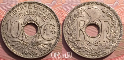 Франция 10 сантимов 1938 года, KM# 866a, 249-025