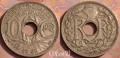 Франция 10 сантимов 1938 года, KM# 866a, 356k-125