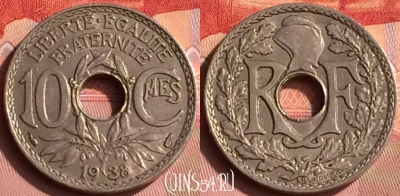 Франция 10 сантимов 1938 года, KM# 866a, 392o-133 ♛