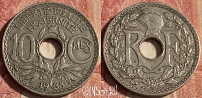 Франция 10 сантимов 1938 года, KM# 866a, 431p-105 ♛