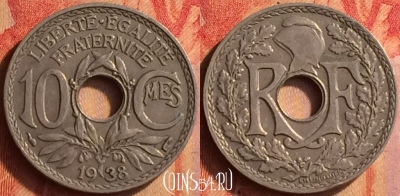 Франция 10 сантимов 1938 года, KM# 866a, 440o-096 ♛