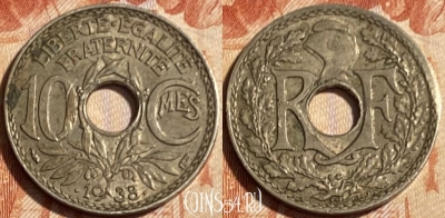 Франция 10 сантимов 1938 года, KM# 889, 059s-082