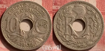 Франция 10 сантимов 1938 года, KM# 889, 196m-118