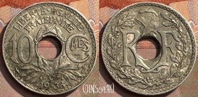 Франция 10 сантимов 1938 года, KM# 889, 270s-049 ♛