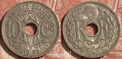 Франция 10 сантимов 1938 года, KM# 889, 286p-085 ♛