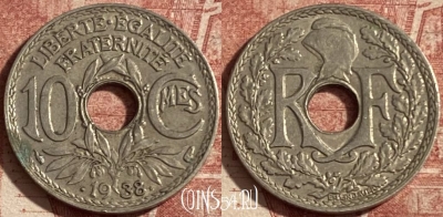 Франция 10 сантимов 1938 года, KM# 889, 286p-118 ♛