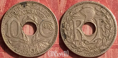 Франция 10 сантимов 1938 года, KM# 889, 345o-072