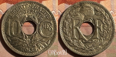 Франция 10 сантимов 1938 года, KM# 889, 353s-017