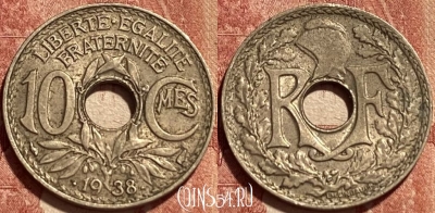 Франция 10 сантимов 1938 года, KM# 889, 380q-076 ♛