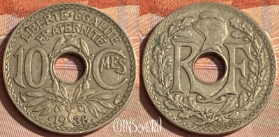 Франция 10 сантимов 1938 года, KM# 889, 383p-075 ♛
