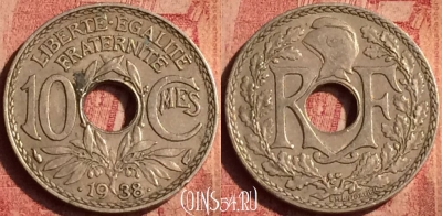 Франция 10 сантимов 1938 года, KM# 889, 392o-007