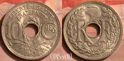 Франция 10 сантимов 1938 года, KM# 889, 397o-086 ♛