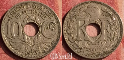 Франция 10 сантимов 1938 года, KM# 889, 399-032