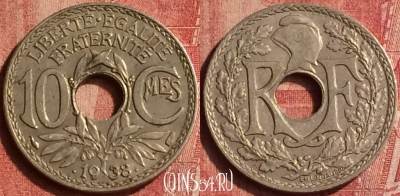 Франция 10 сантимов 1938 года, KM# 889, 406-117