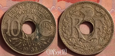 Франция 10 сантимов 1938 года, KM# 889, 431o-069