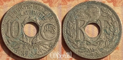 Франция 10 сантимов 1938 года, KM# 889, 448o-077